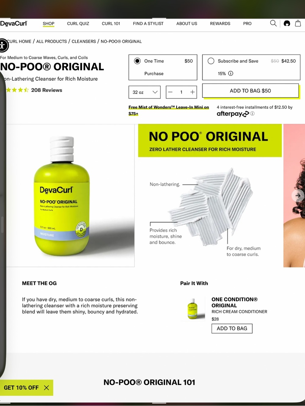 32oz DevaCurl No-Poo Original Moisture Cleanser - Picture 5 of 5